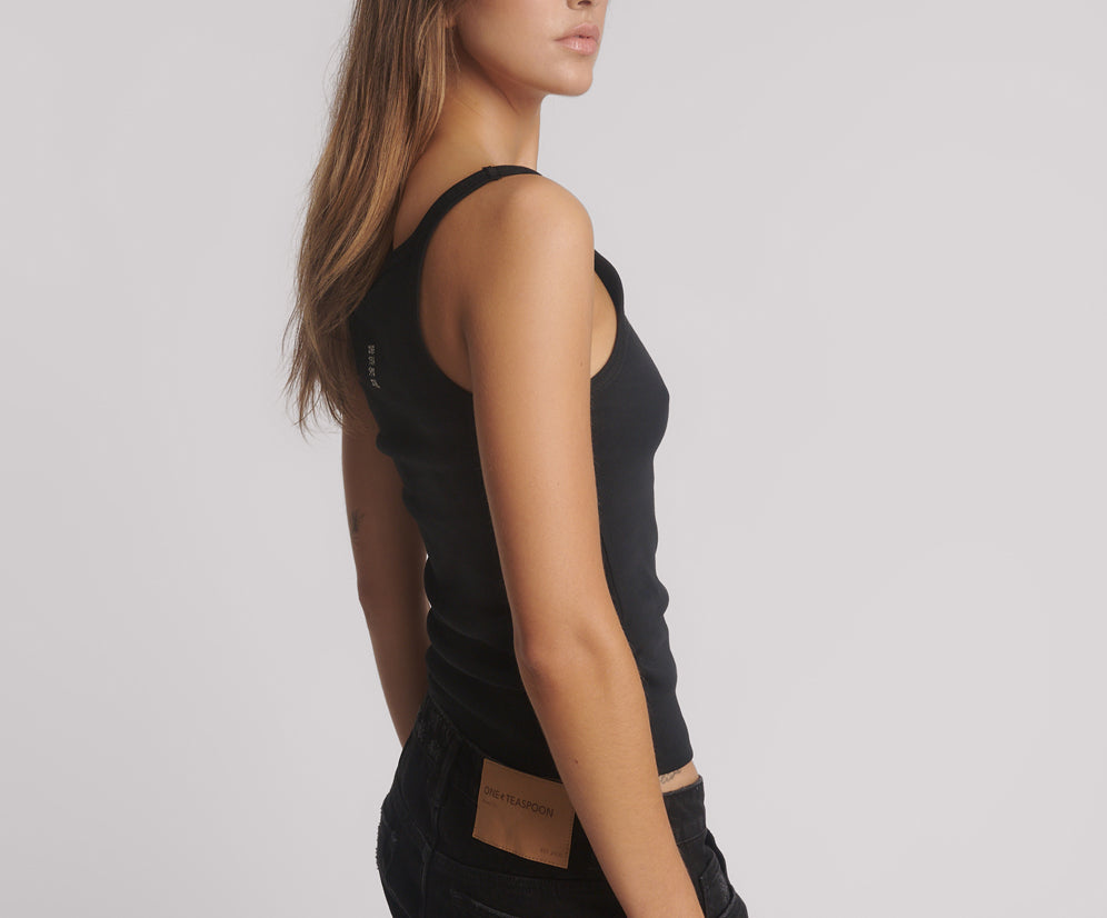 One Teaspoon Fine Ribbed Singlet - Black
