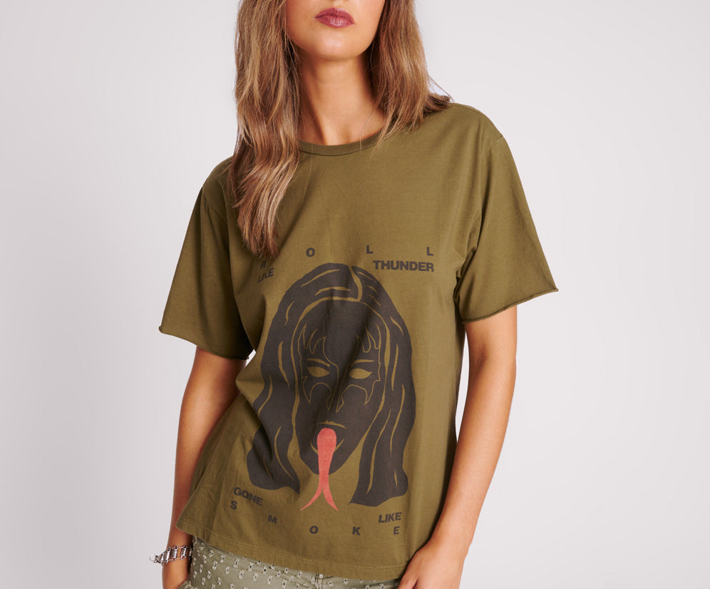Roll Like Thunder Boyfriend Tee - Khaki
