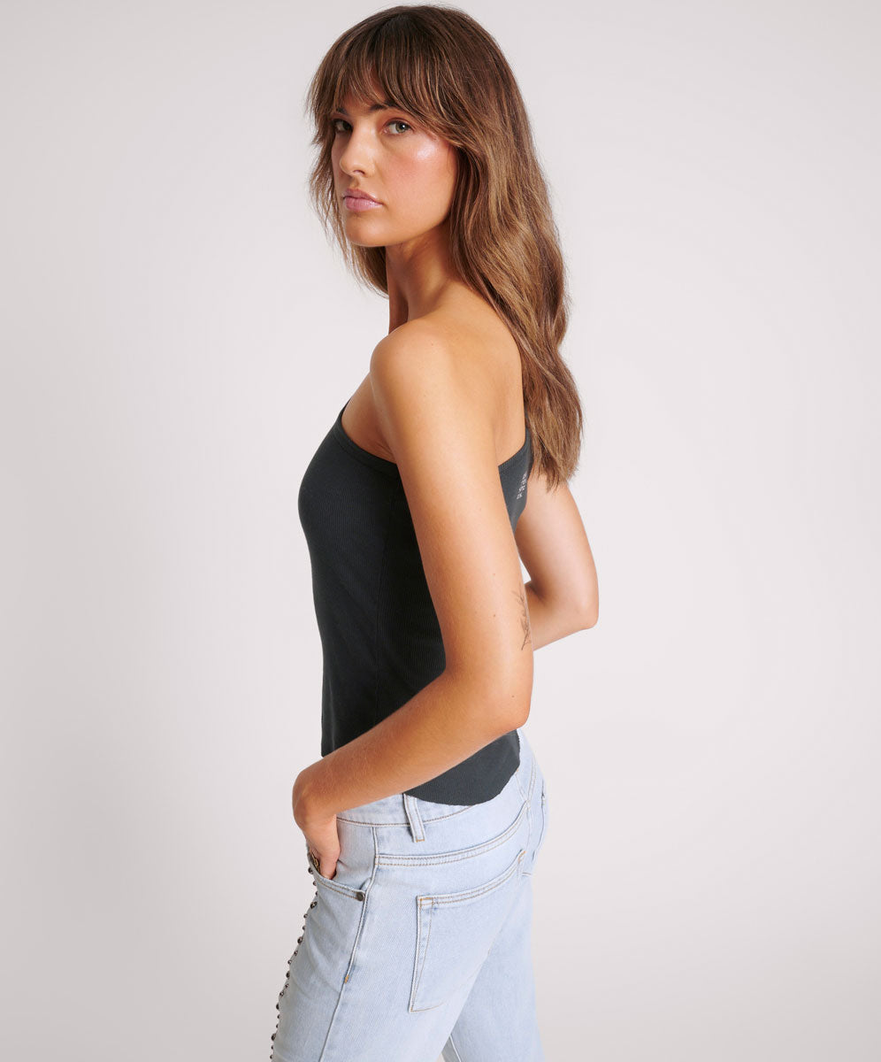 Asymmetrical Rib Tank Top - Washed Black | One Teaspoon