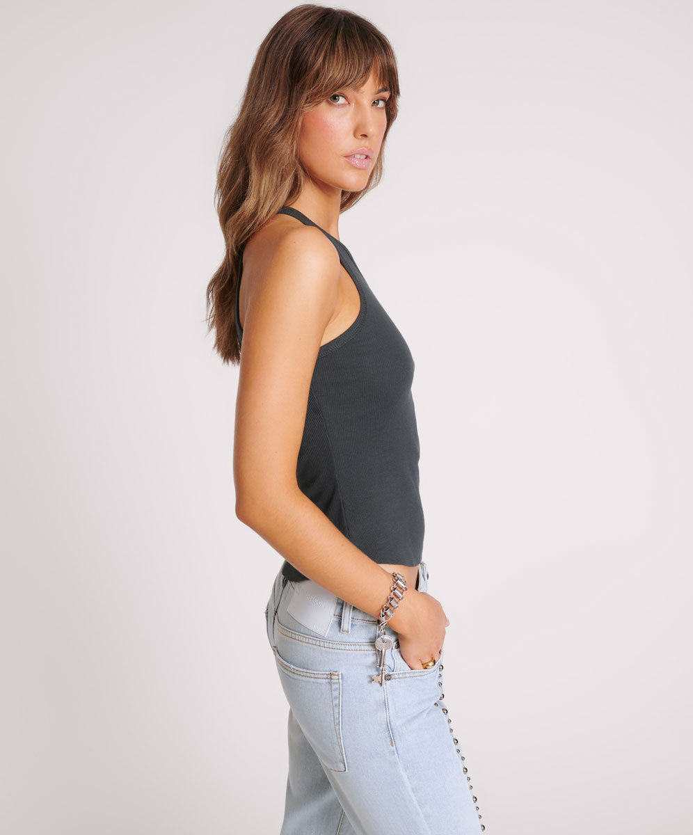 Asymmetrical Rib Tank Top - Washed Black | One Teaspoon