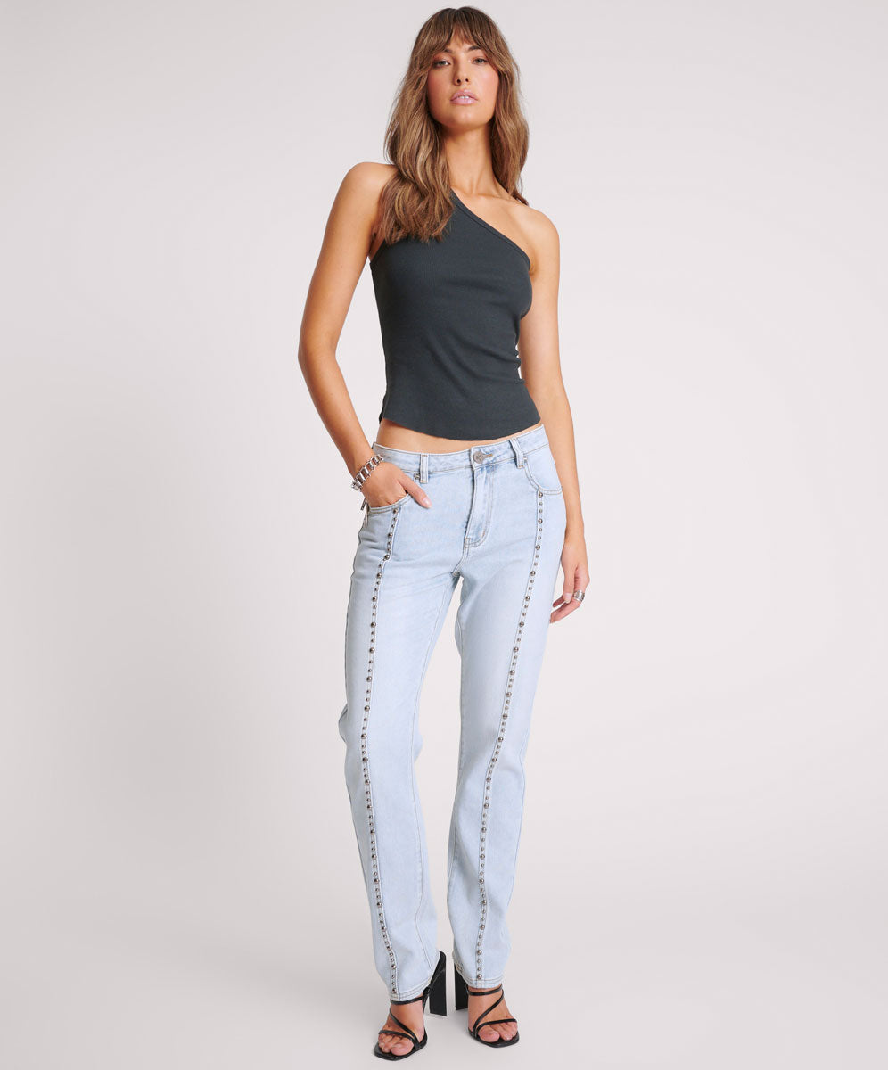 Asymmetrical Rib Tank Top - Washed Black | One Teaspoon