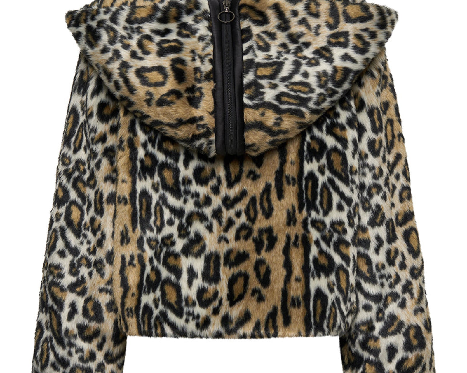 Faux Fur Leopard Split Hood Jacket - Animal