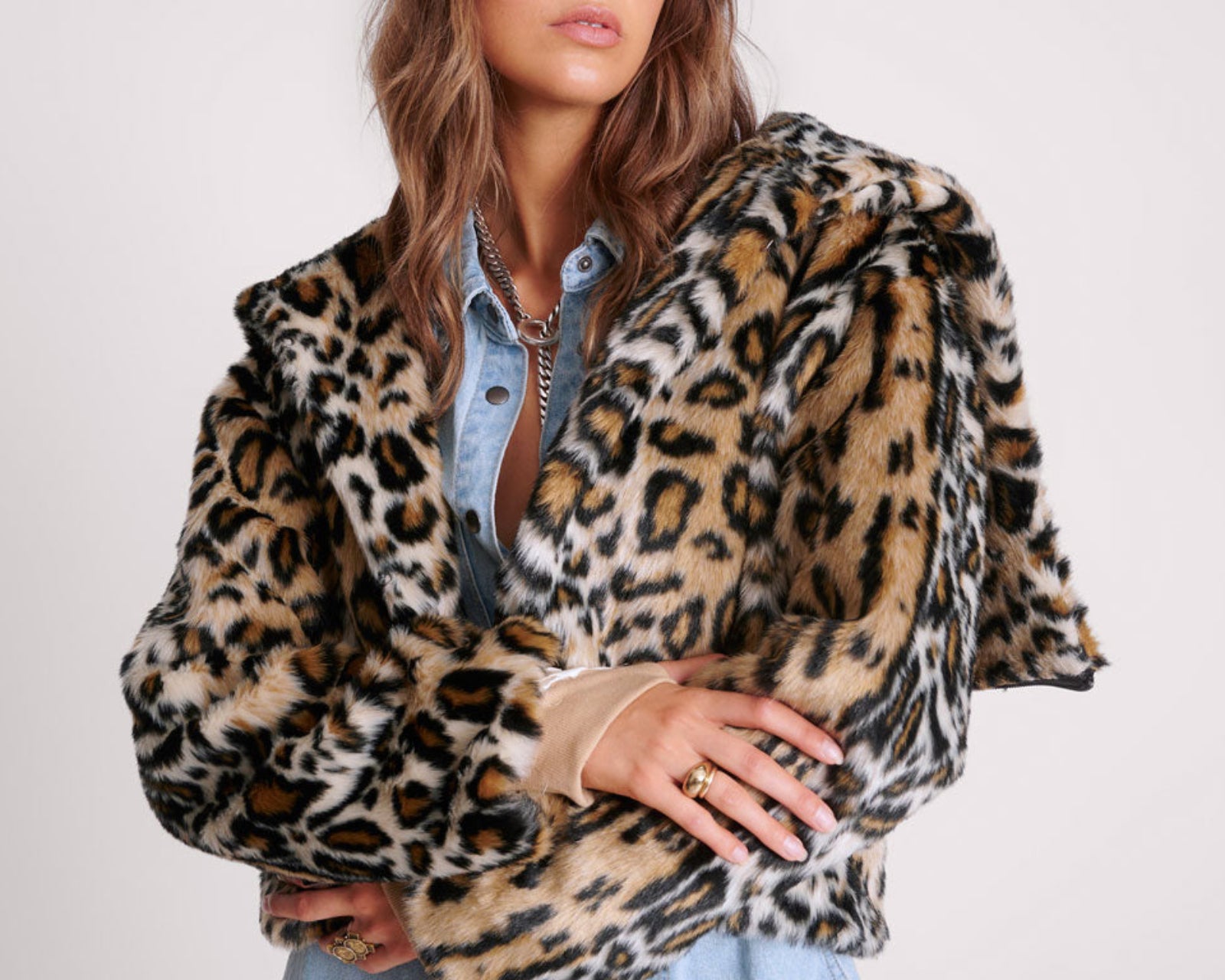 Faux Fur Leopard Split Hood Jacket - Animal
