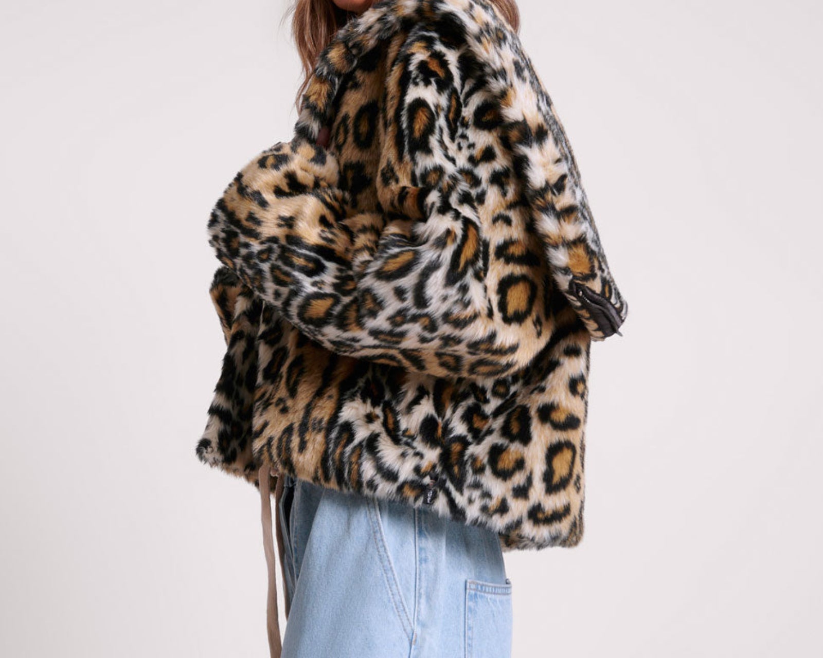 Faux Fur Leopard Split Hood Jacket - Animal