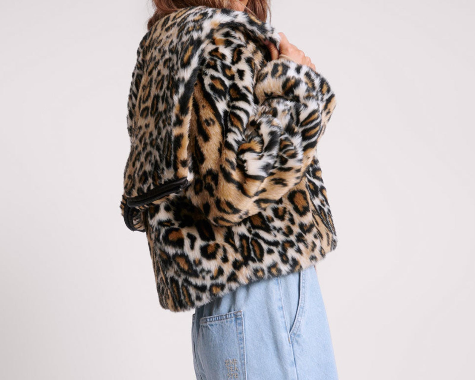 Faux Fur Leopard Split Hood Jacket - Animal