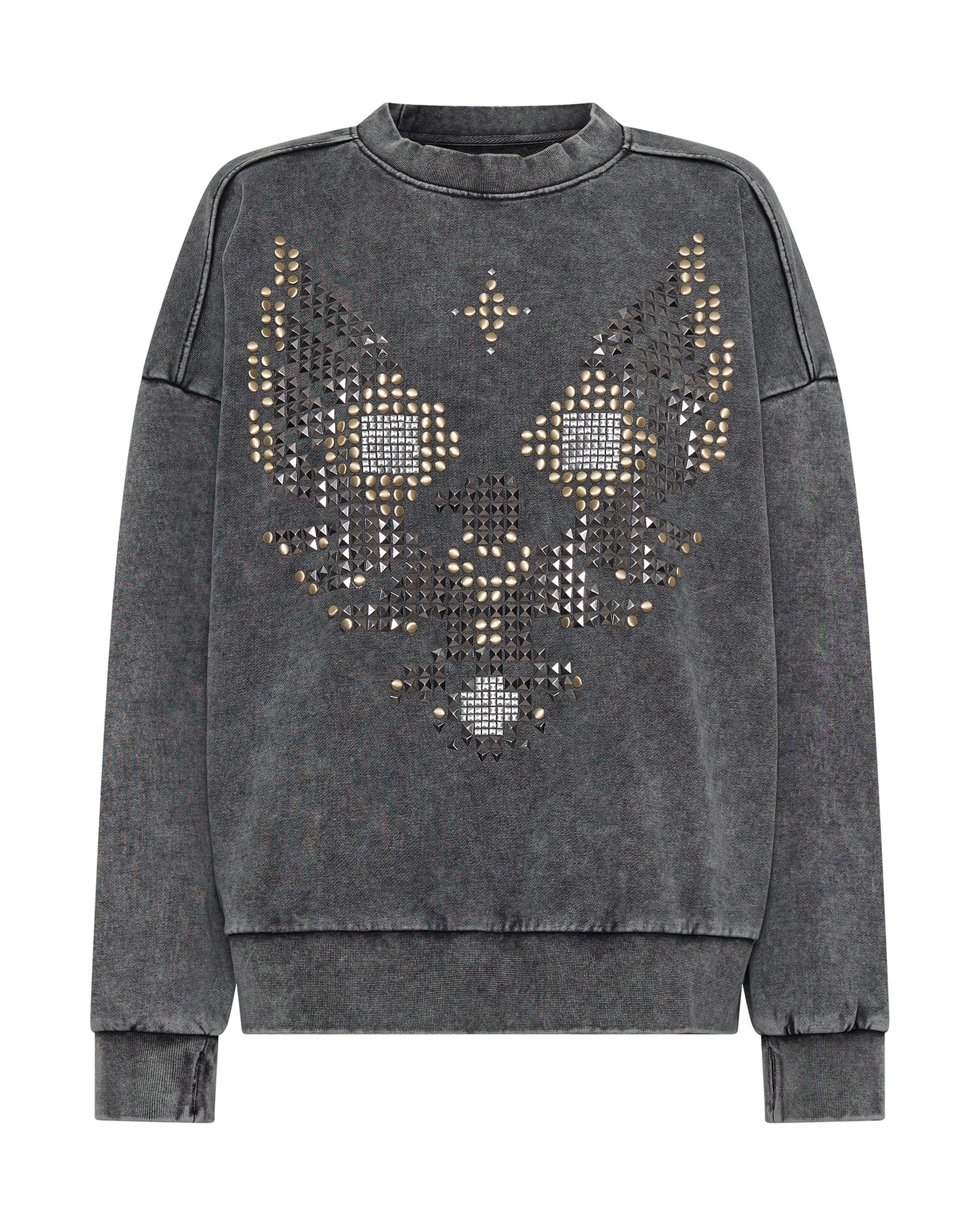 Studded Eagle Retro Sweater - Charcoal