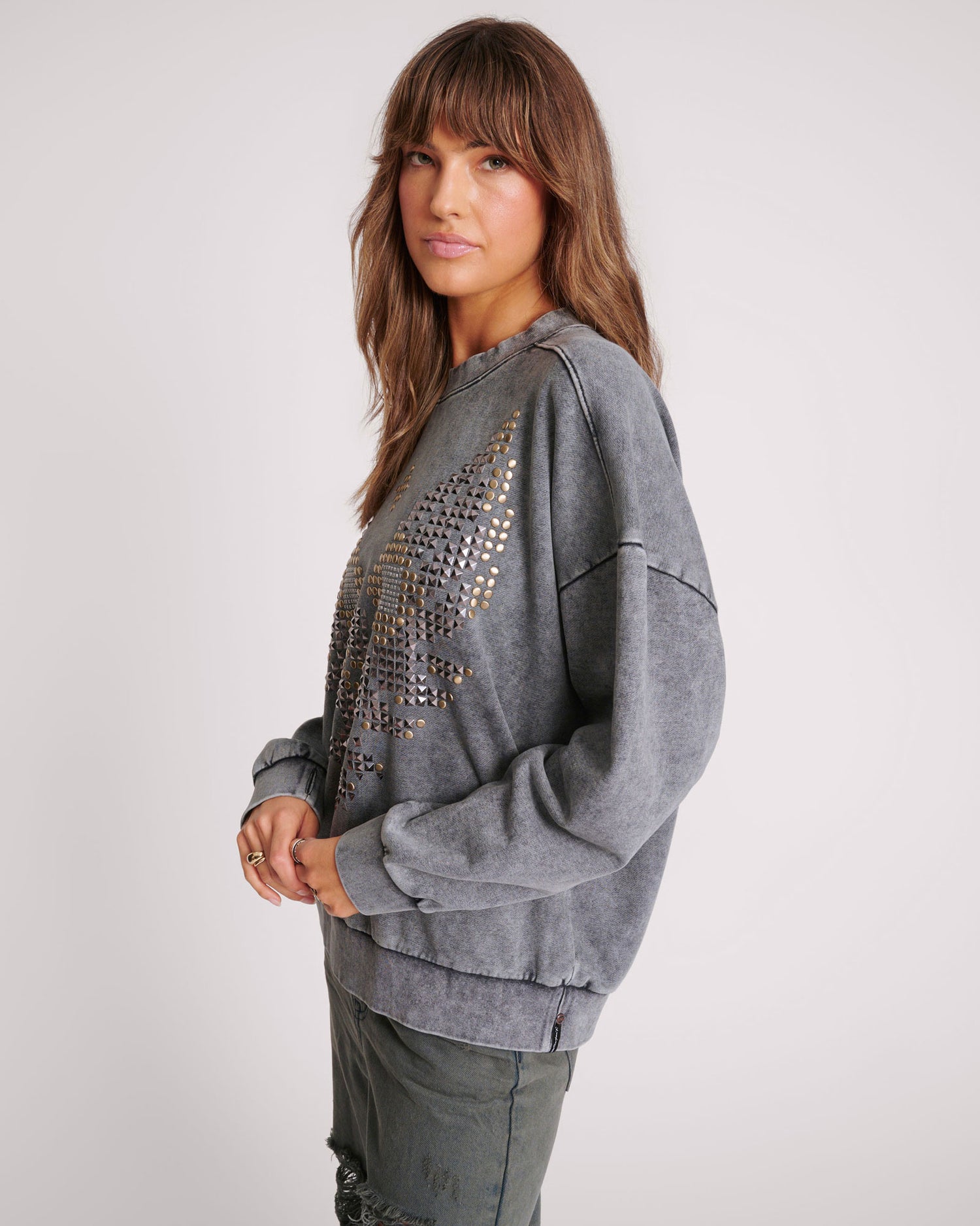 Last Stock Studded Eagle Retro Sweater - Charcoal