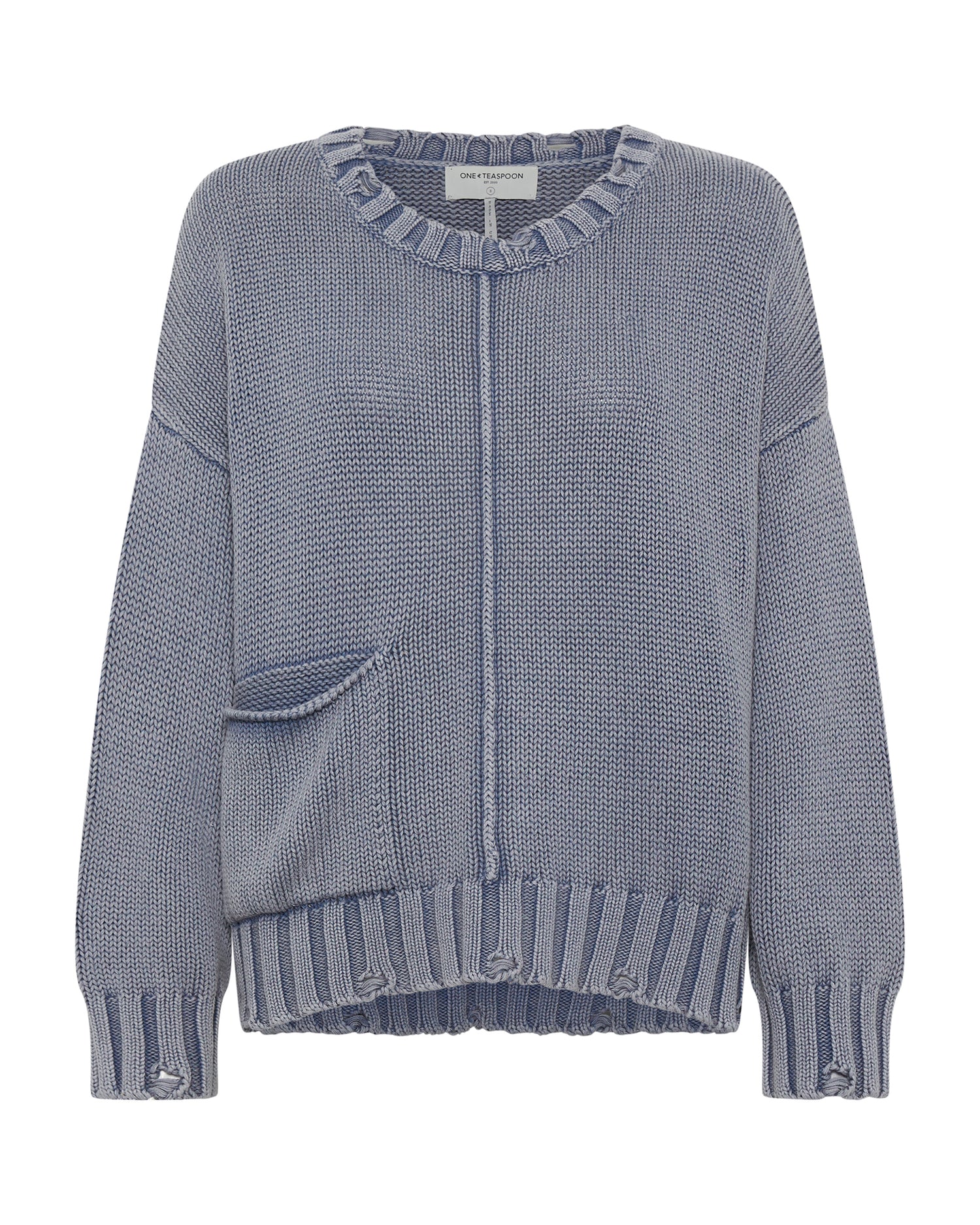 The Great Adventure Acid Washed Oversized Pocket Sweater - Washed Blue
