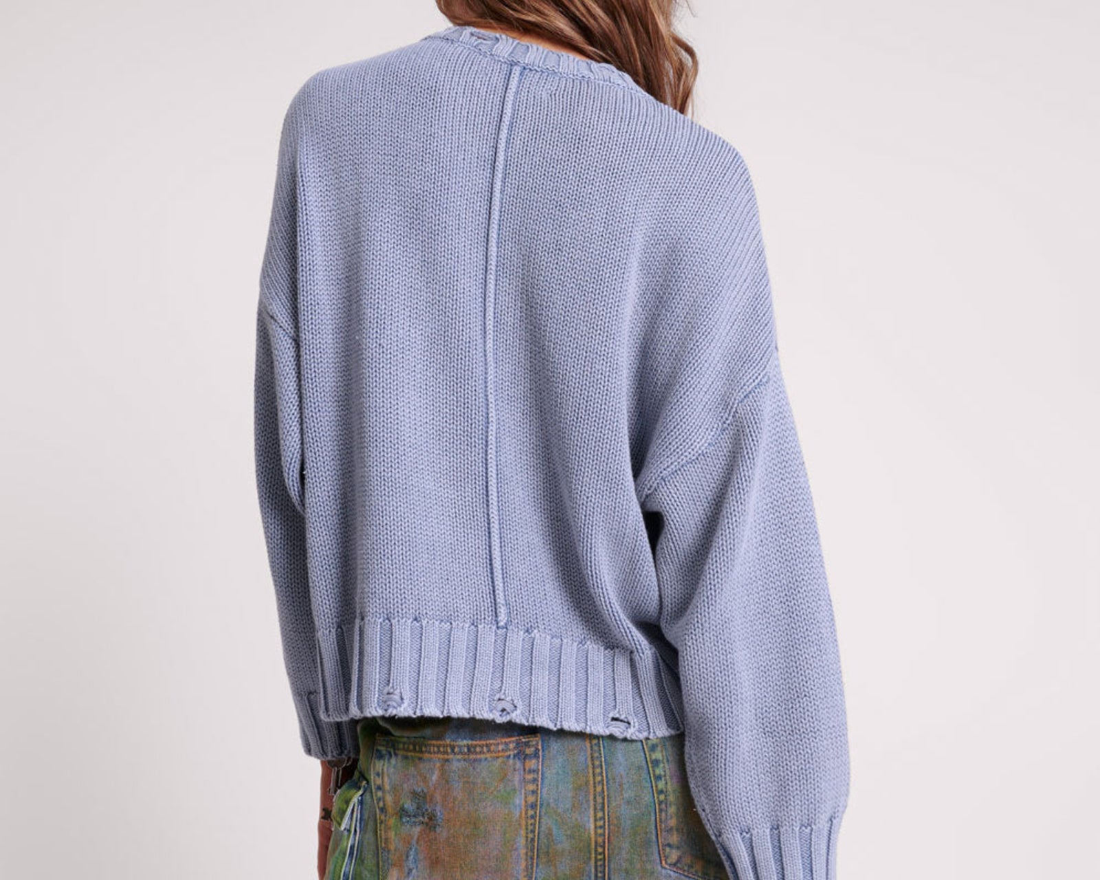 Acid Washed Oversized Pocket Sweater - Washed Blue