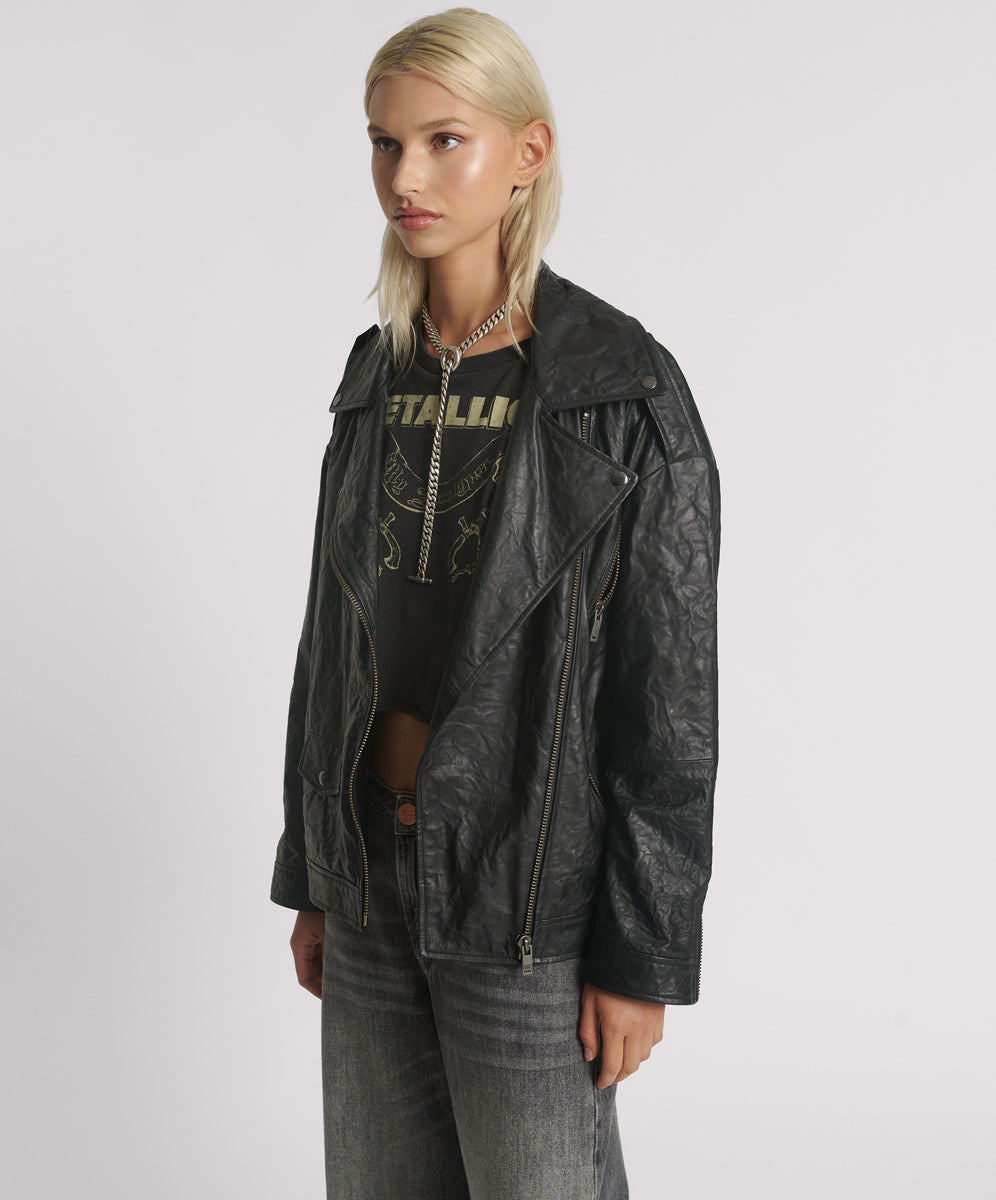 Products Boyfriend Leather Biker Jacket - Black