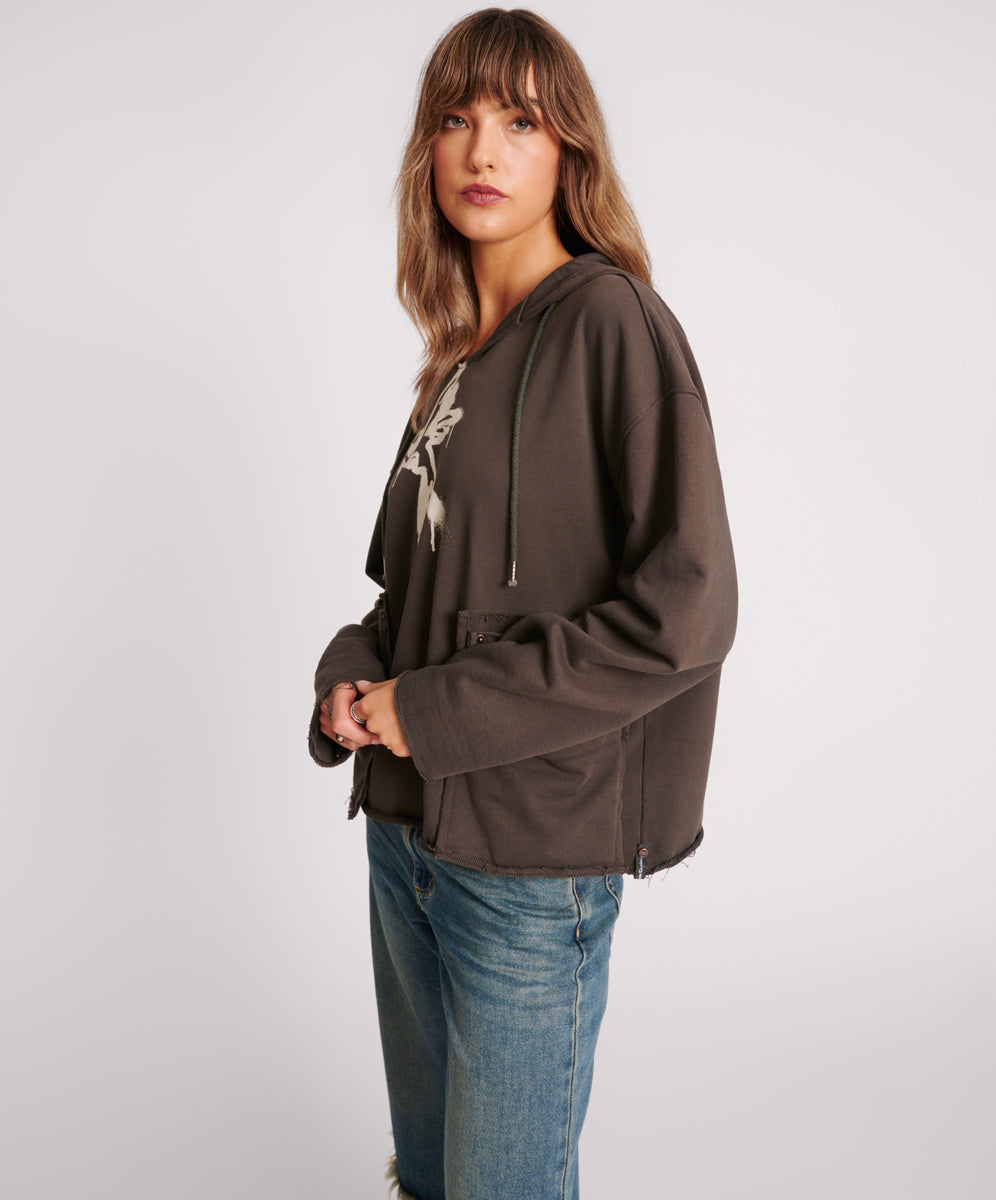 Products Graffiti Bird Oversized Pocket Hoodie - Volcanic