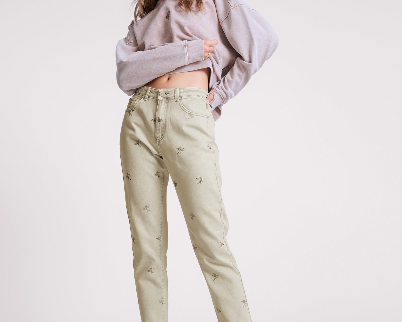Legends High Waist Straight Leg Denim Jeans - Antique Khaki
