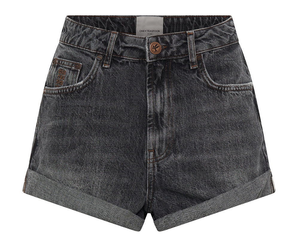 Bandits High Waist Denim Shorts Charcoal Grey One Teaspoon