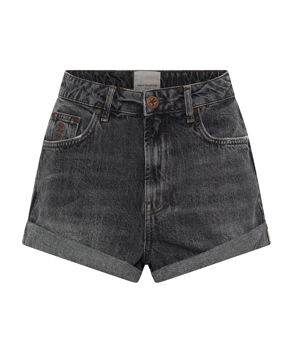 Bandits High Waist Denim Shorts - Charcoal Grey
