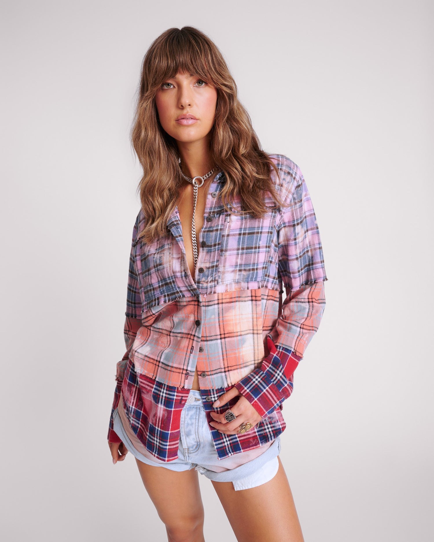 Products Distressed Mixed Flannel Shirt - Multi