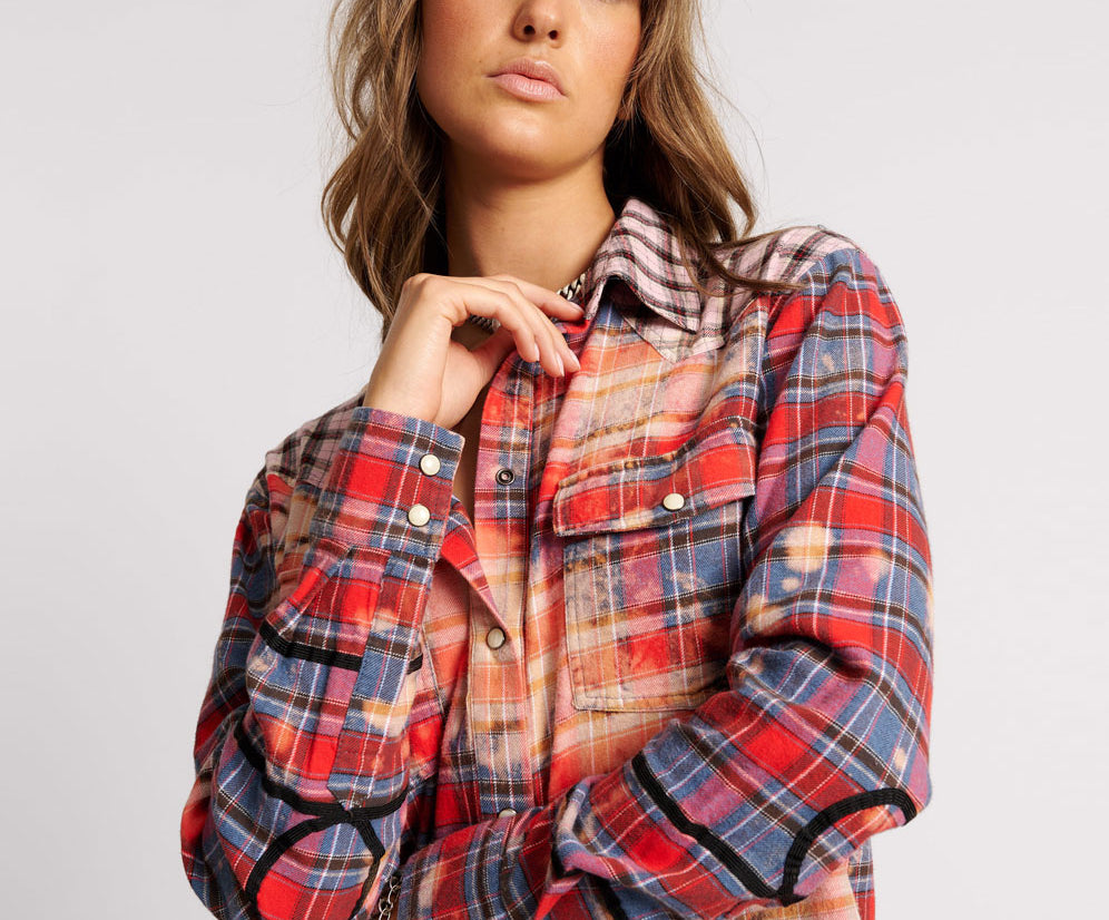 DISTRESSED FLANNEL WESTERN SHIRT