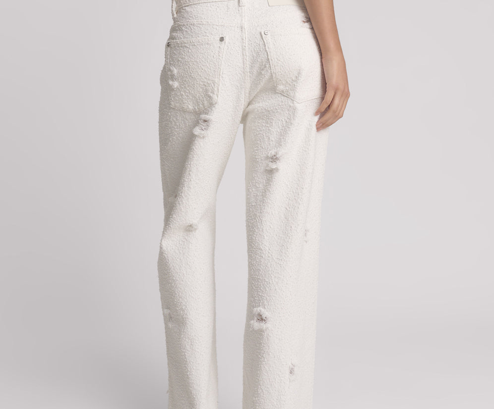 Jackson Mid Waist Wide Leg Denim Jeans - Textured White
