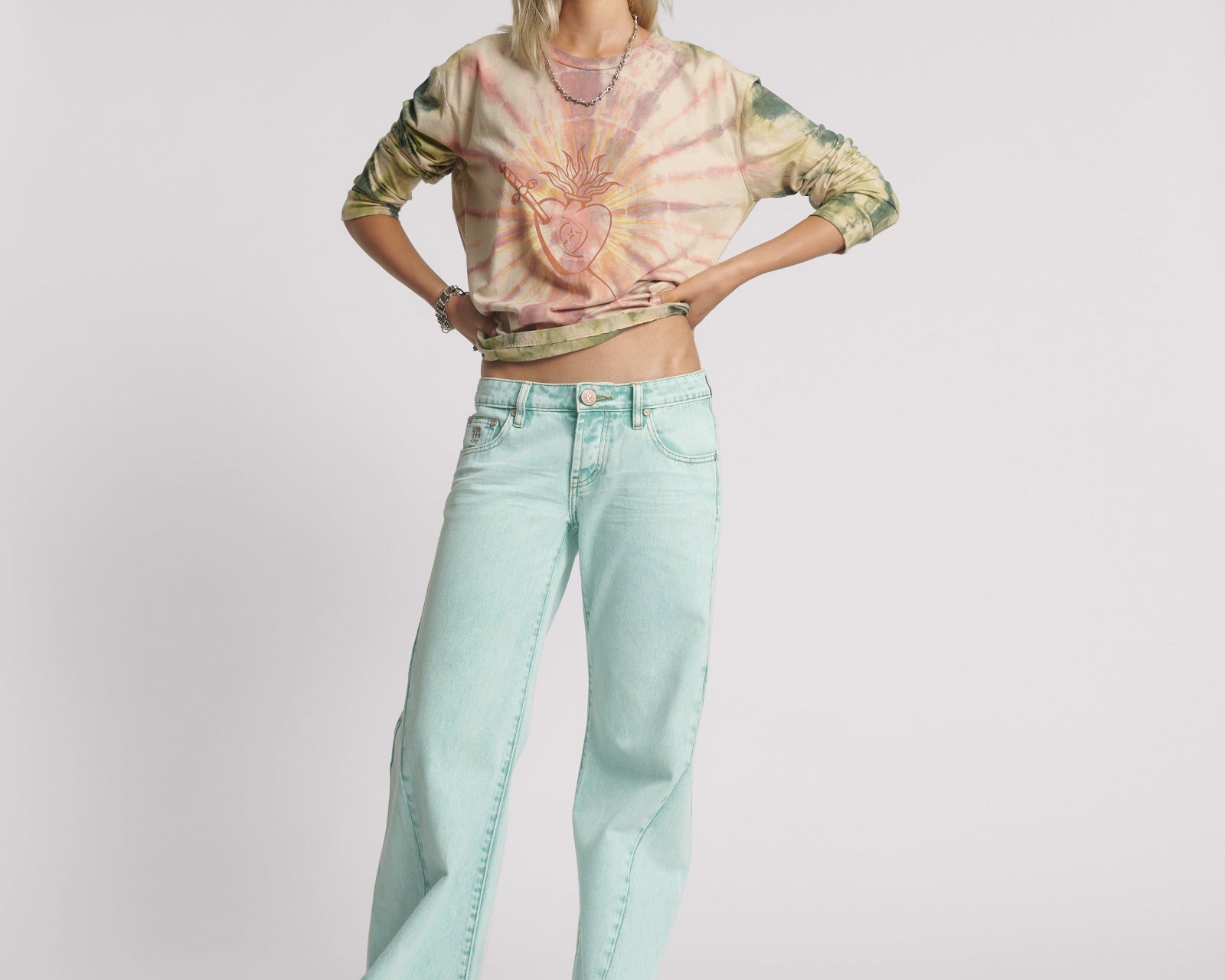 Johnnies Low Waist Wide Leg Denim Jeans - Mint
