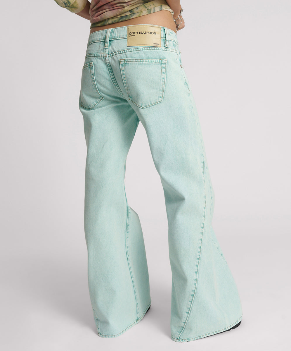 Johnnies Low Waist Wide Leg Denim Jeans - Mint