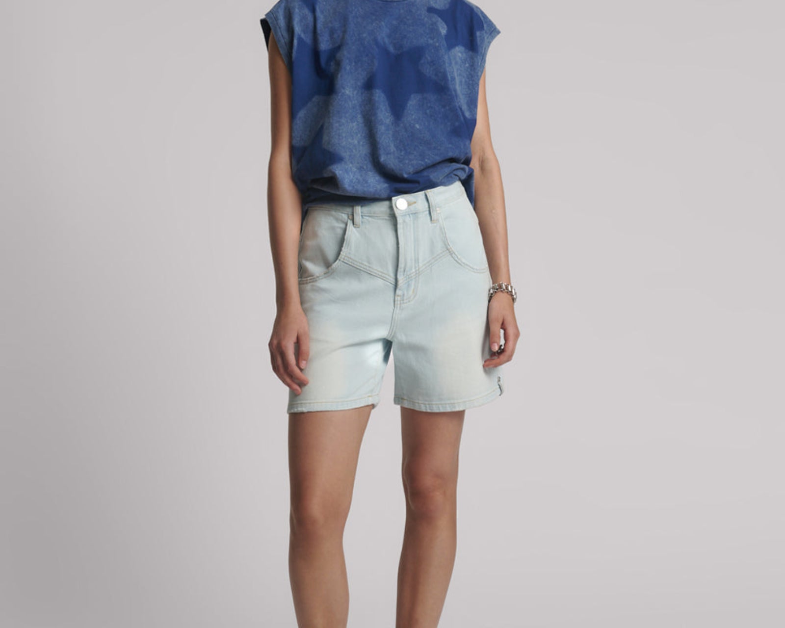 Kinks Mid Waist Long Length Denim Shorts - Le Surf