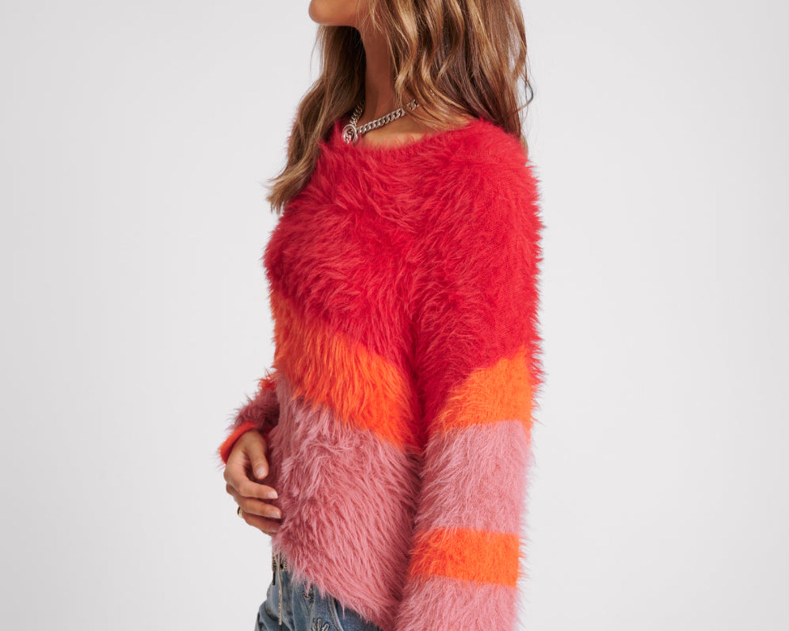 Fluffy Colour Block Sweater - Sunset