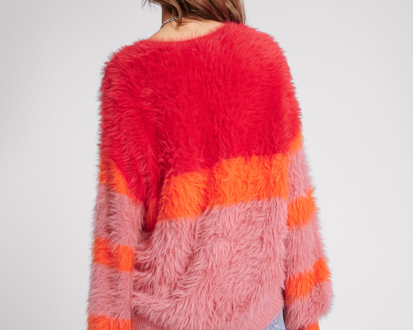 Fluffy Colour Block Sweater - Sunset