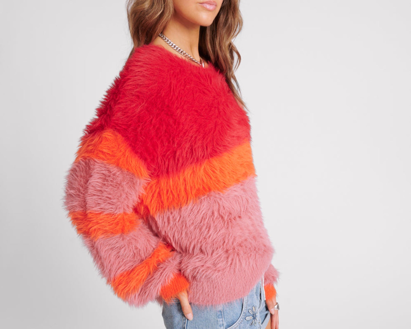 Fluffy Colour Block Sweater - Sunset