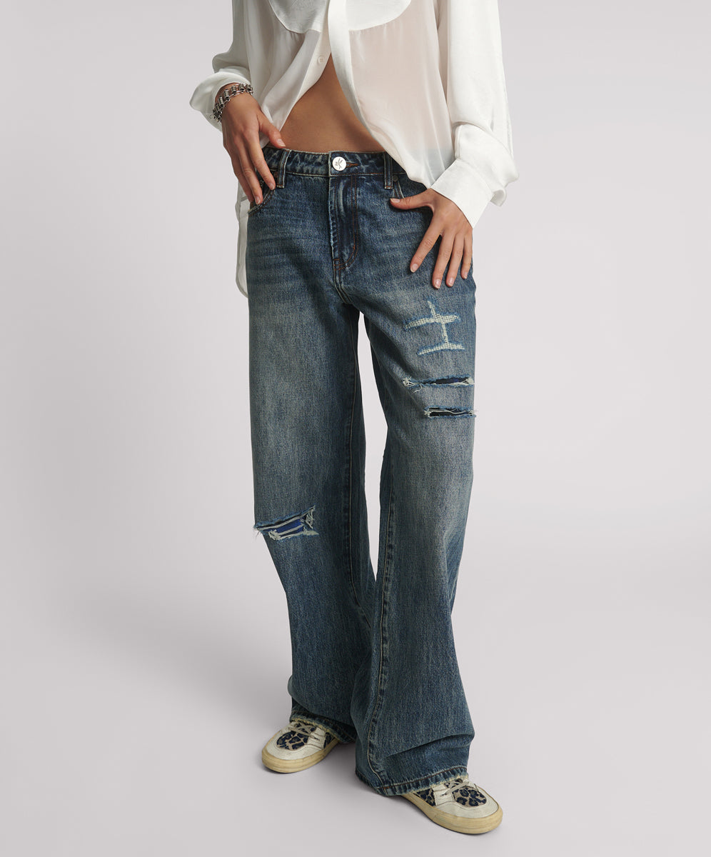 Products Low Riders Low Waist Wide Leg Denim Jeans - Boys Club Blue