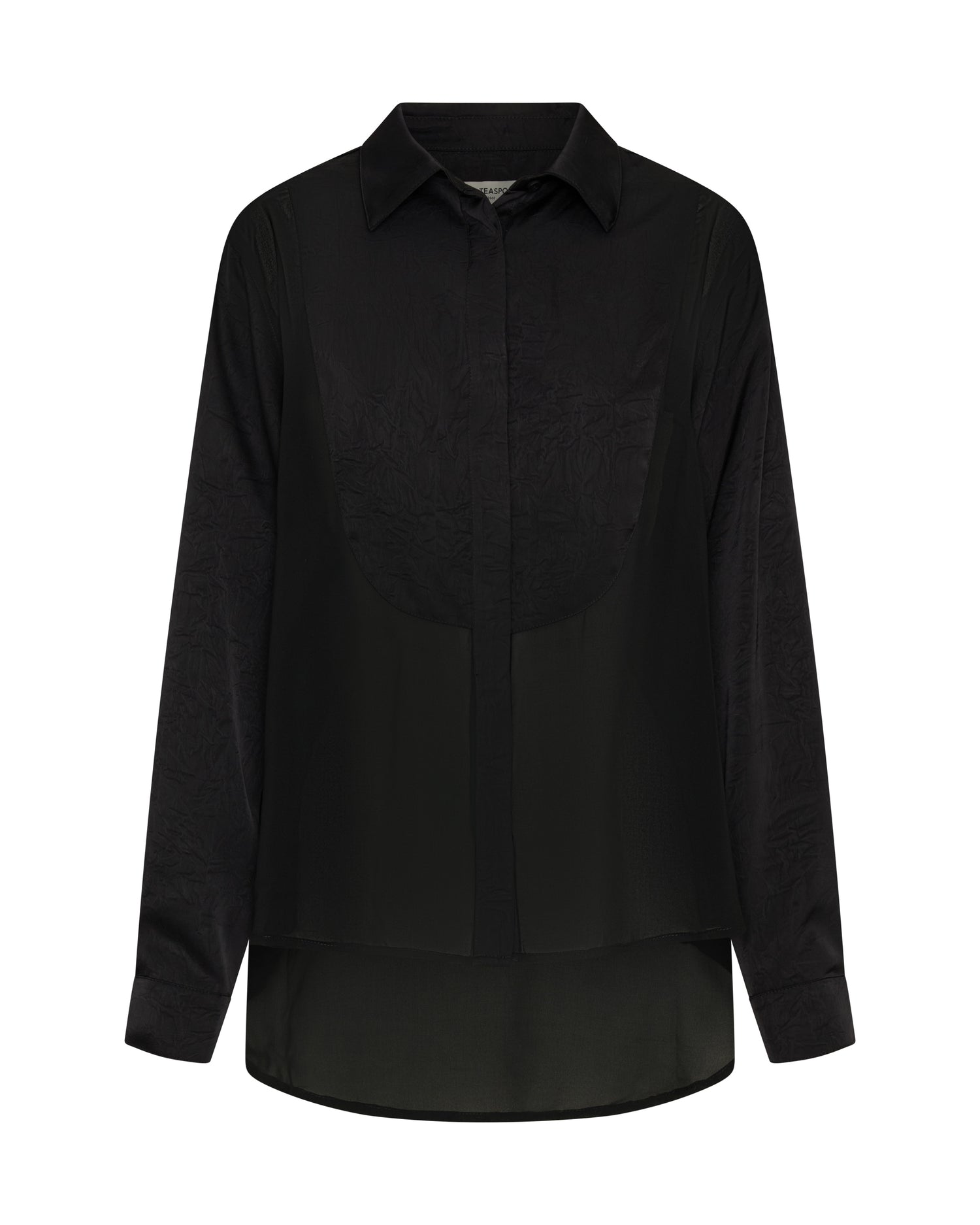 Women's Shirts Sheer Panel Tuxedo Shirt - Black