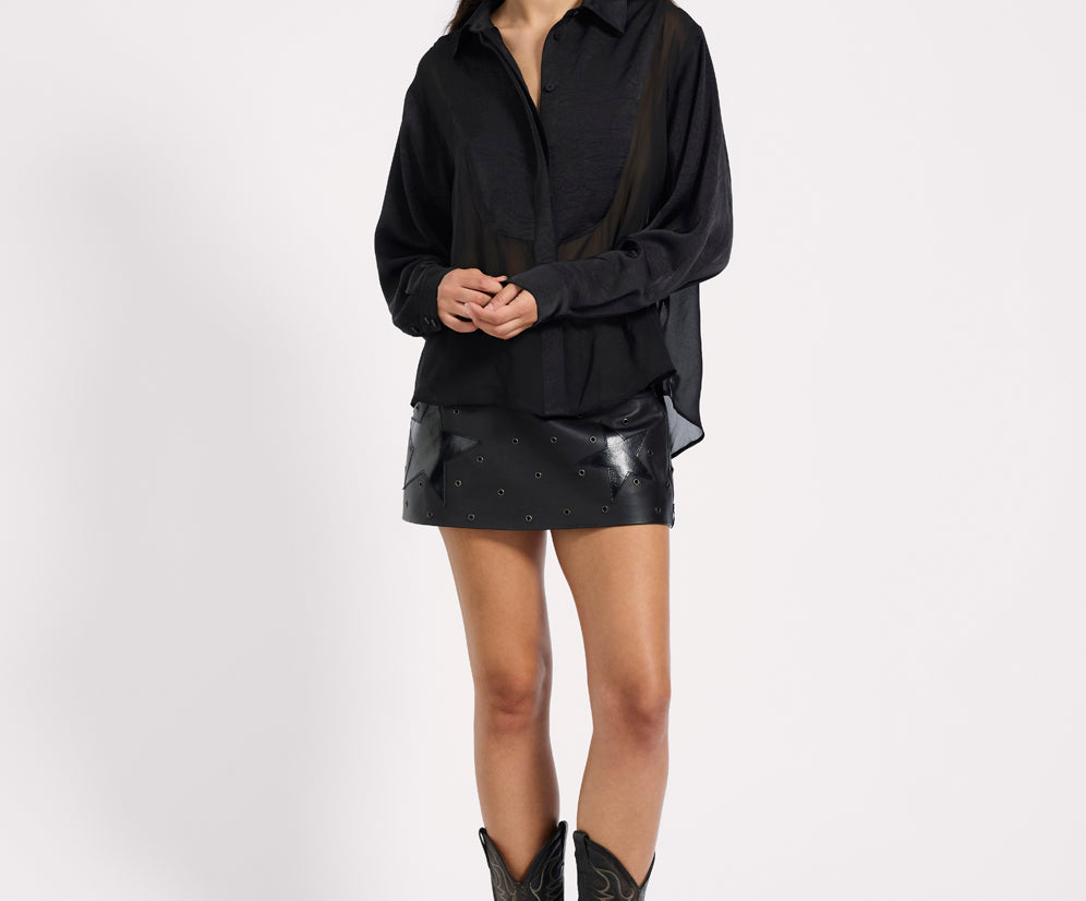 Sheer Panel Tuxedo Shirt - Black