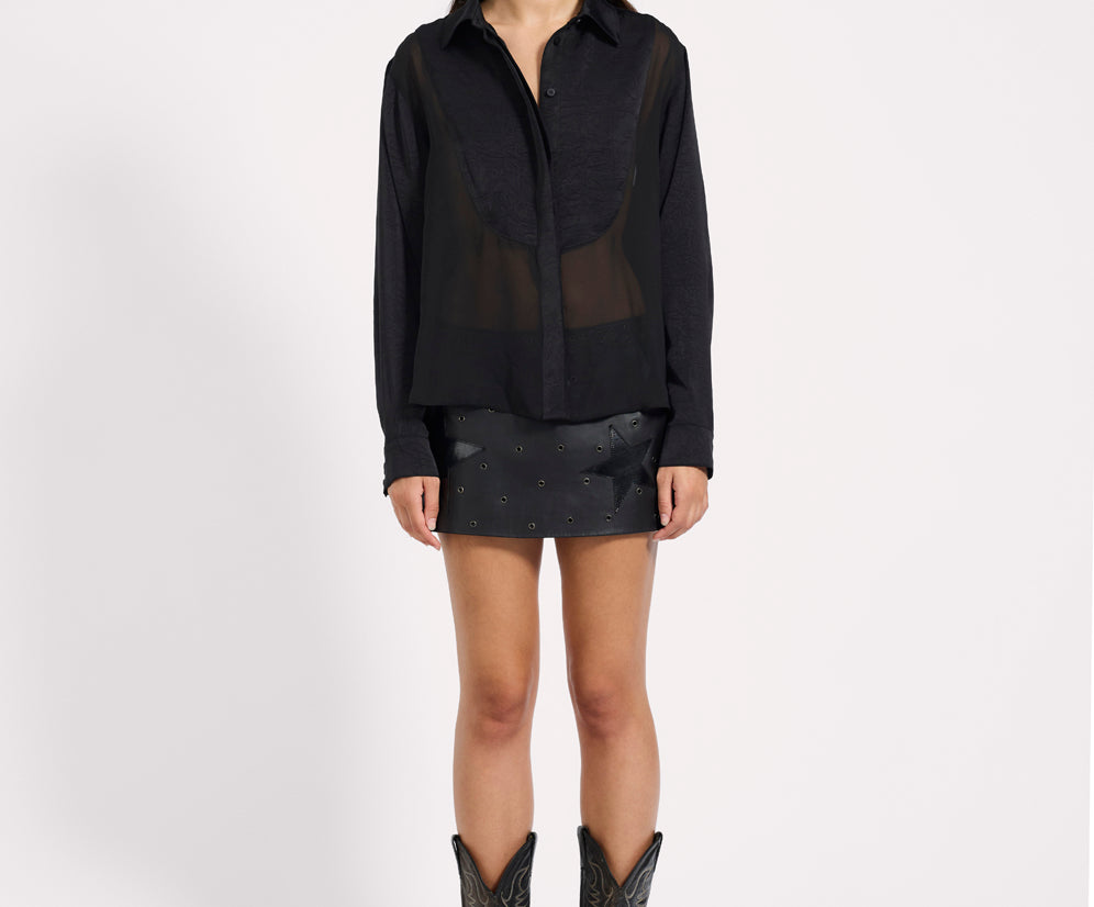 Sheer Panel Tuxedo Shirt - Black