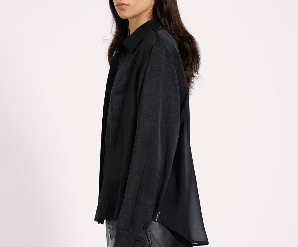 Sheer Panel Tuxedo Shirt - Black
