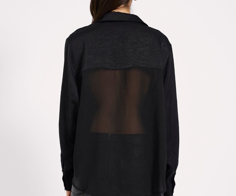 Sheer Panel Tuxedo Shirt - Black