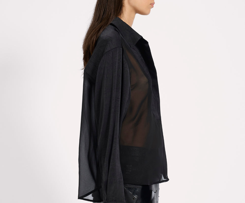 Sheer Panel Tuxedo Shirt - Black