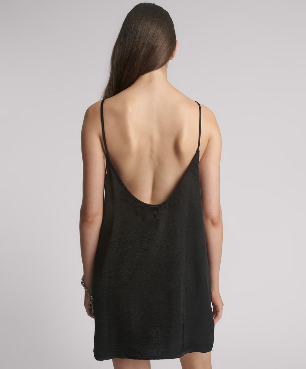 Courtney Zipped Up Satin Slip Mini Dress Black