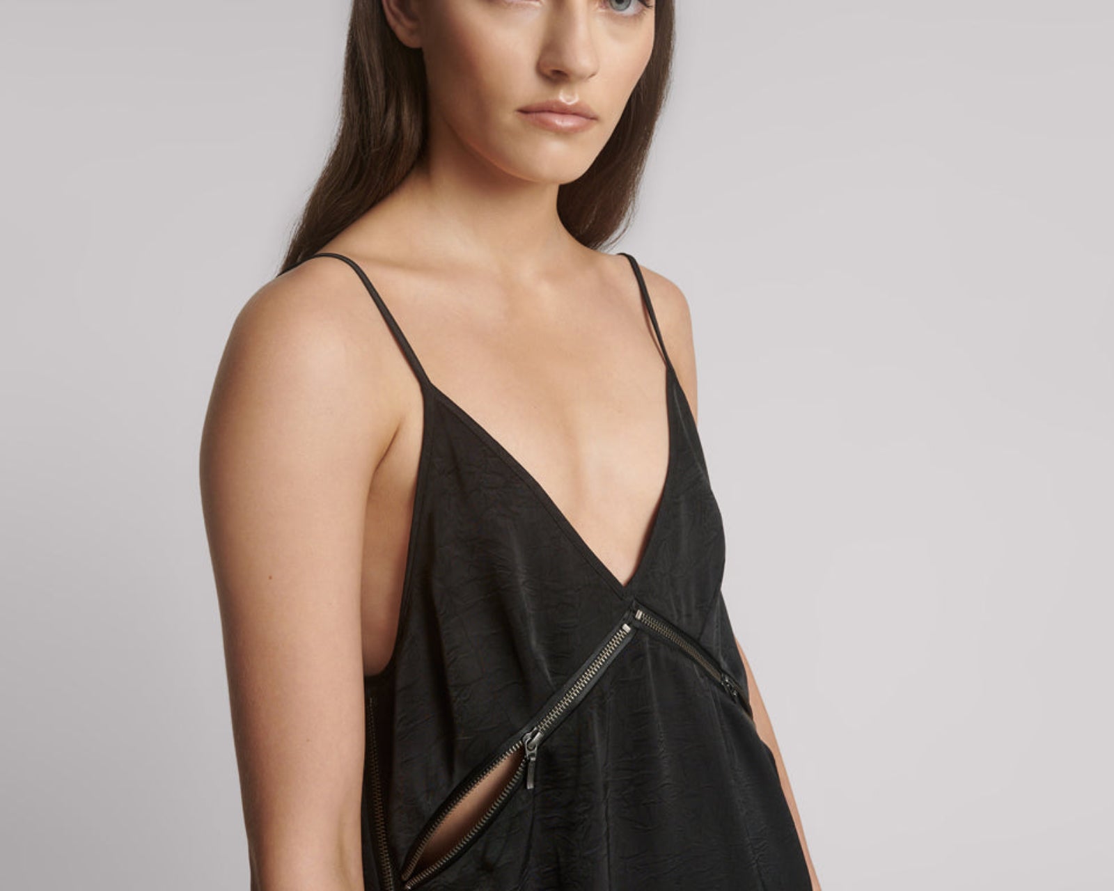 Courtney Zipped Up Satin Slip Mini Dress - Black