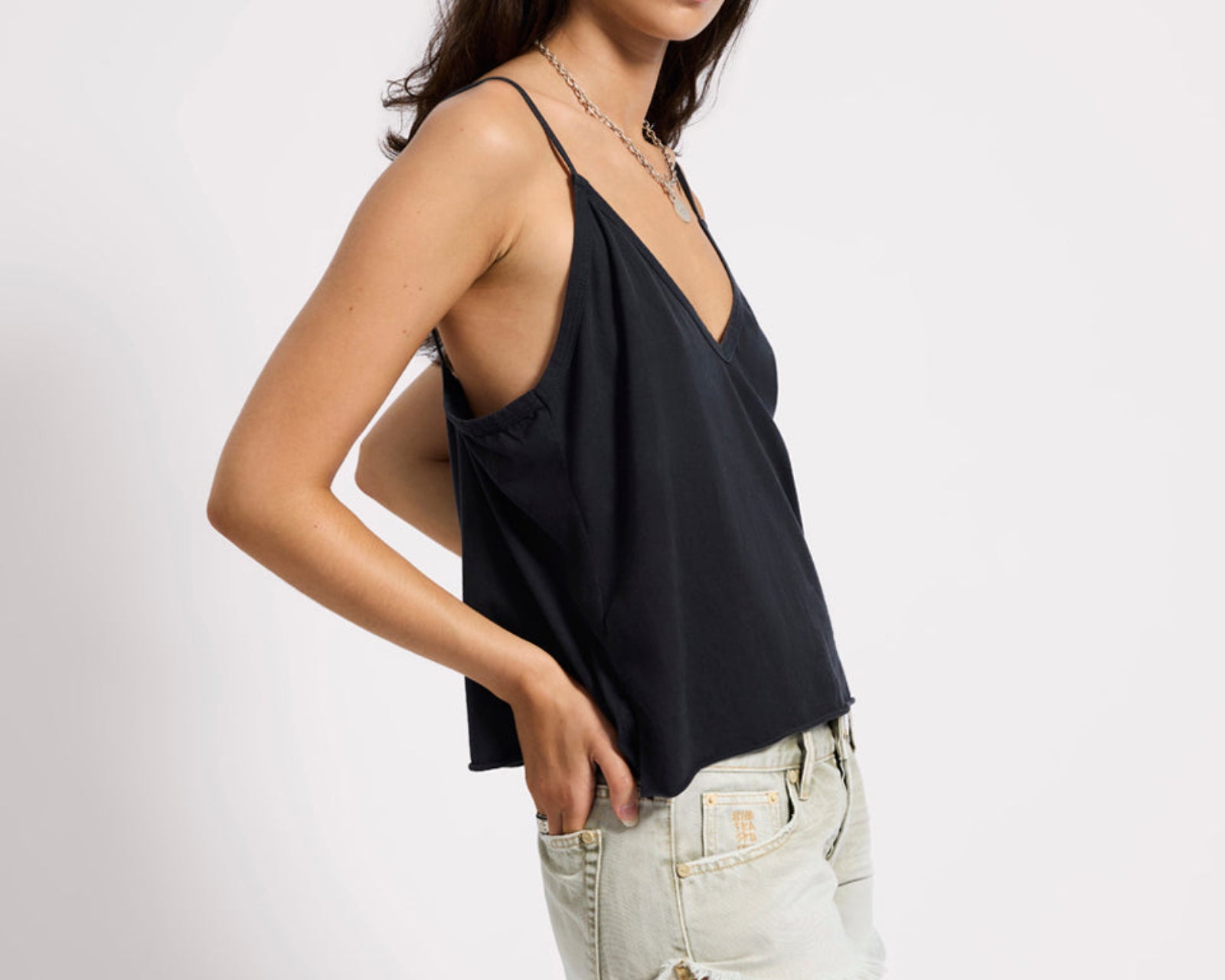 Deep V Front Singlet - Black