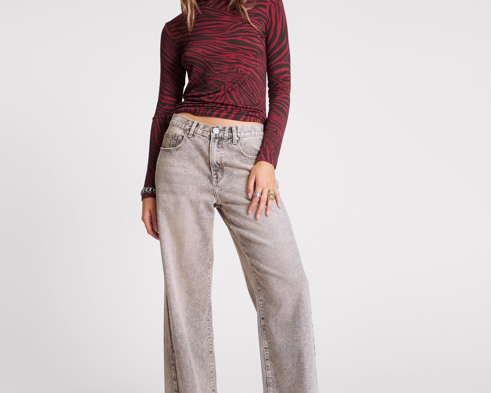 Jackson Mid Waist Wide Leg Denim Jeans - Dusty Smoke