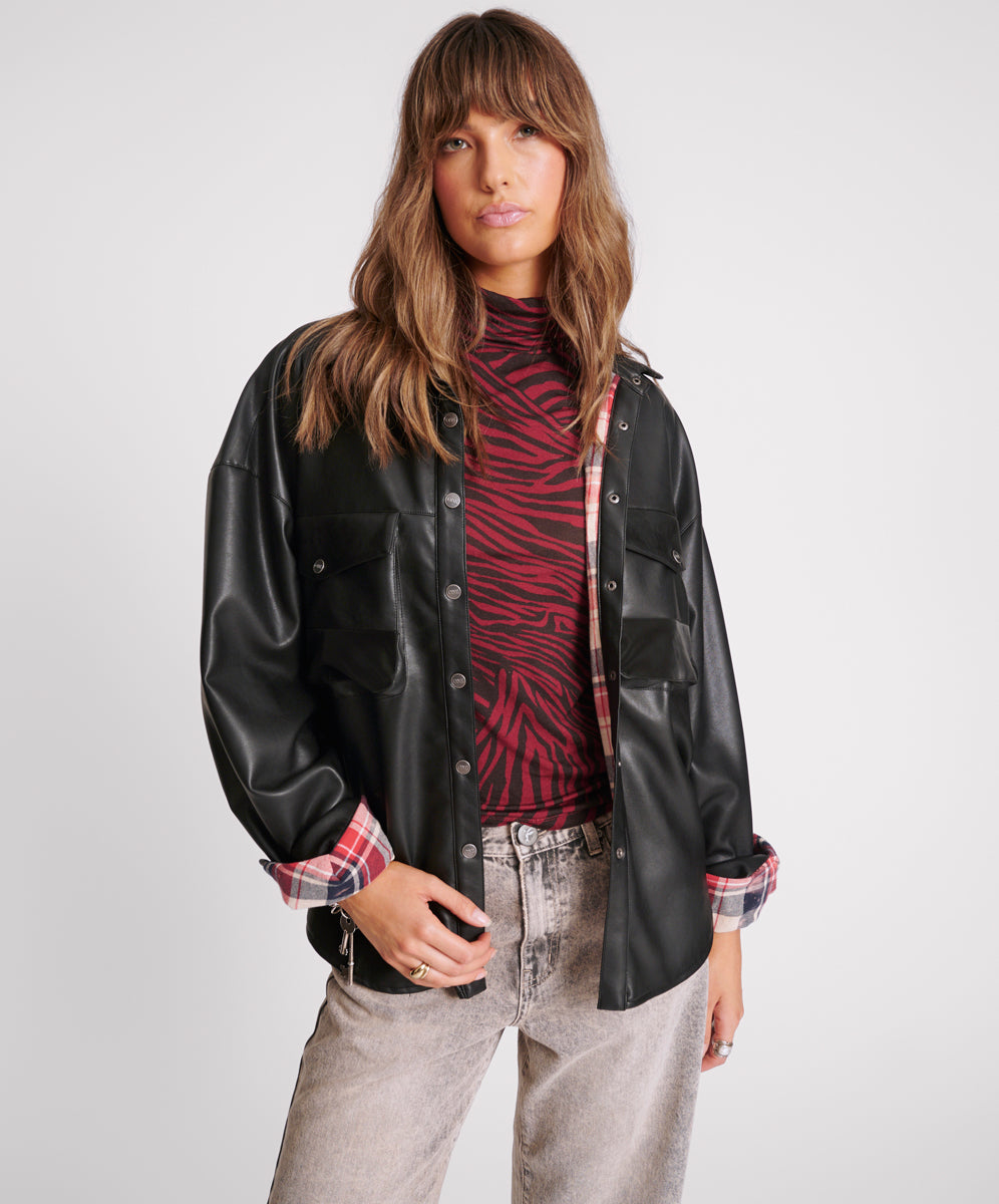 Products DARIA FAUX LEATHER FLANNEL SHACKET