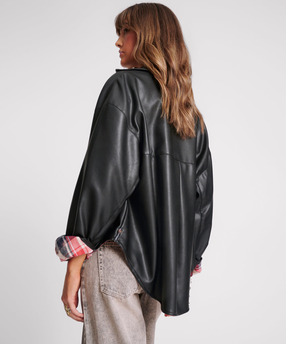 Products DARIA FAUX LEATHER FLANNEL SHACKET