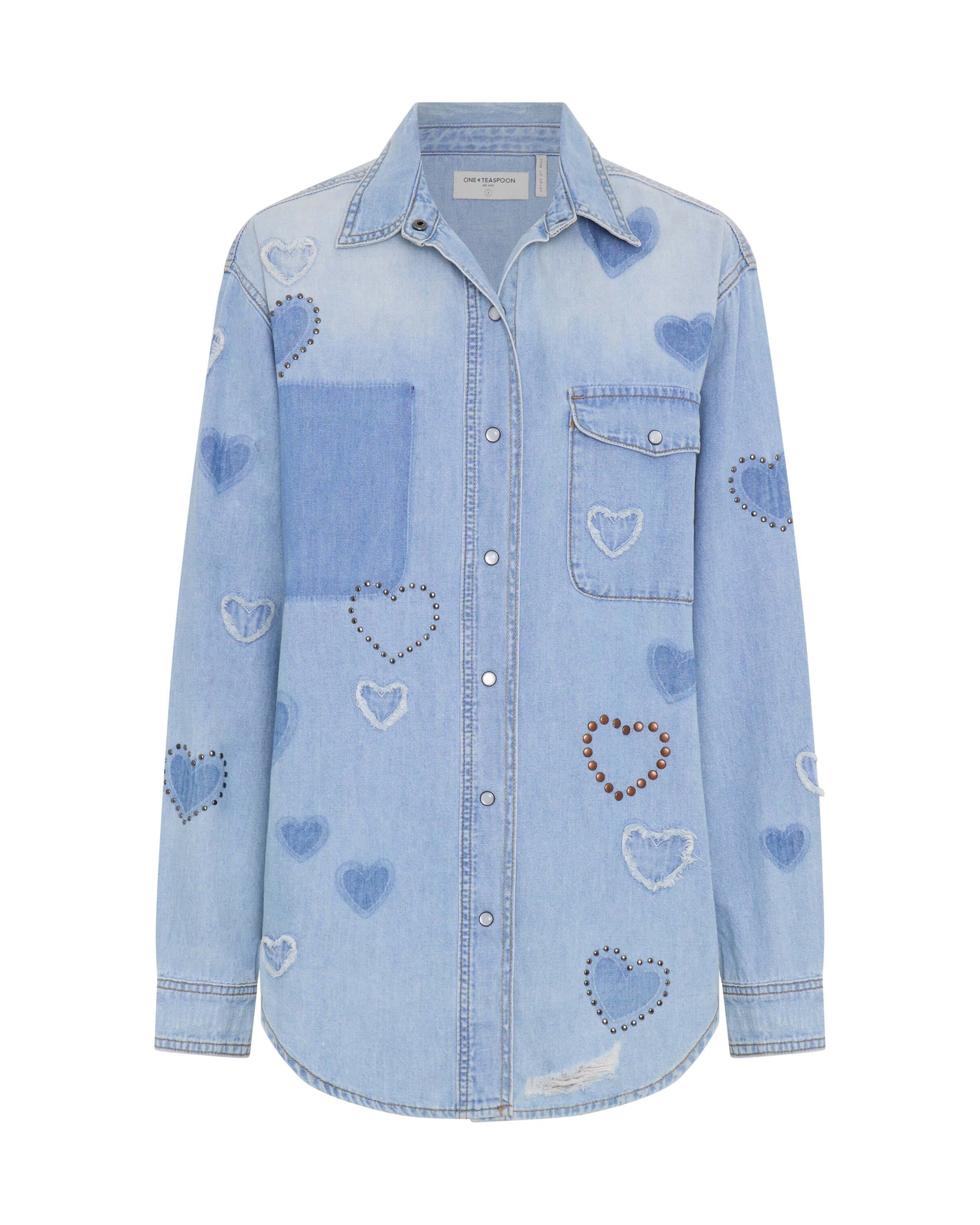 Outlet Everyday Studded Denim Shirt - Blue Heart