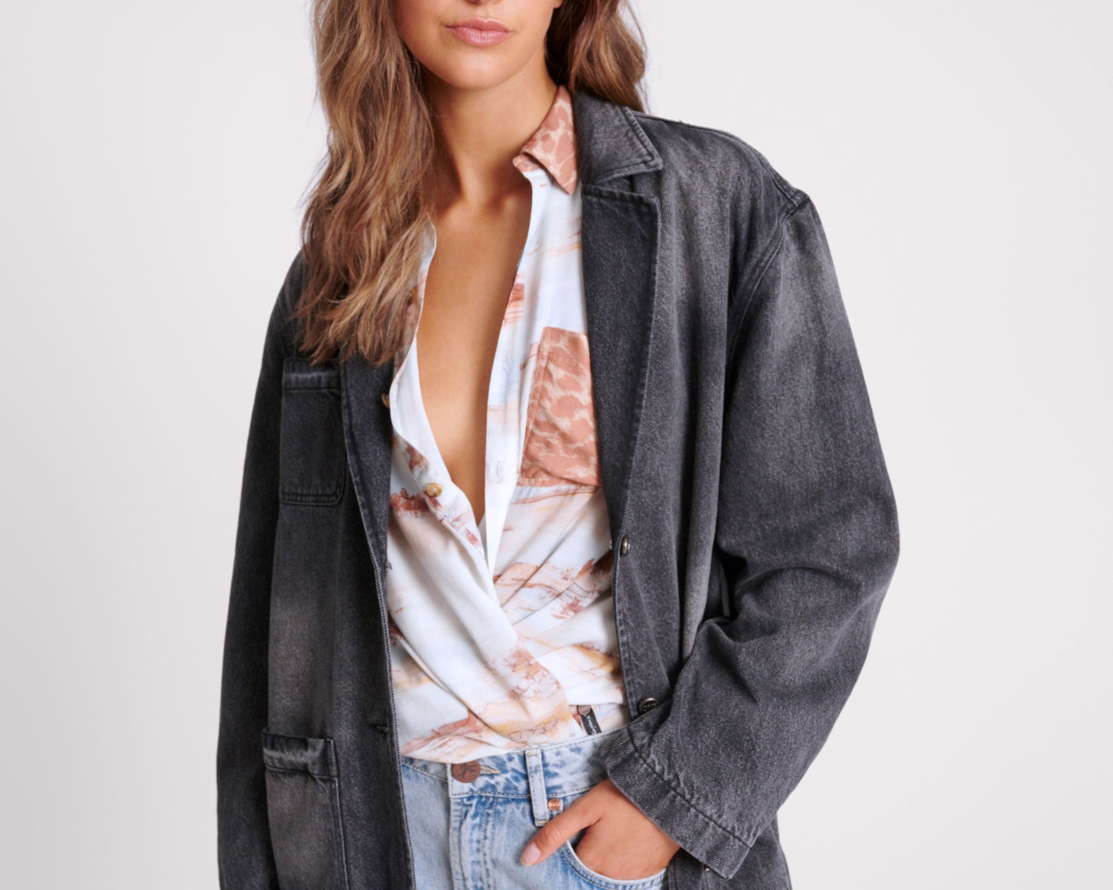 Denim Boyfriend Blazer - Worn Black