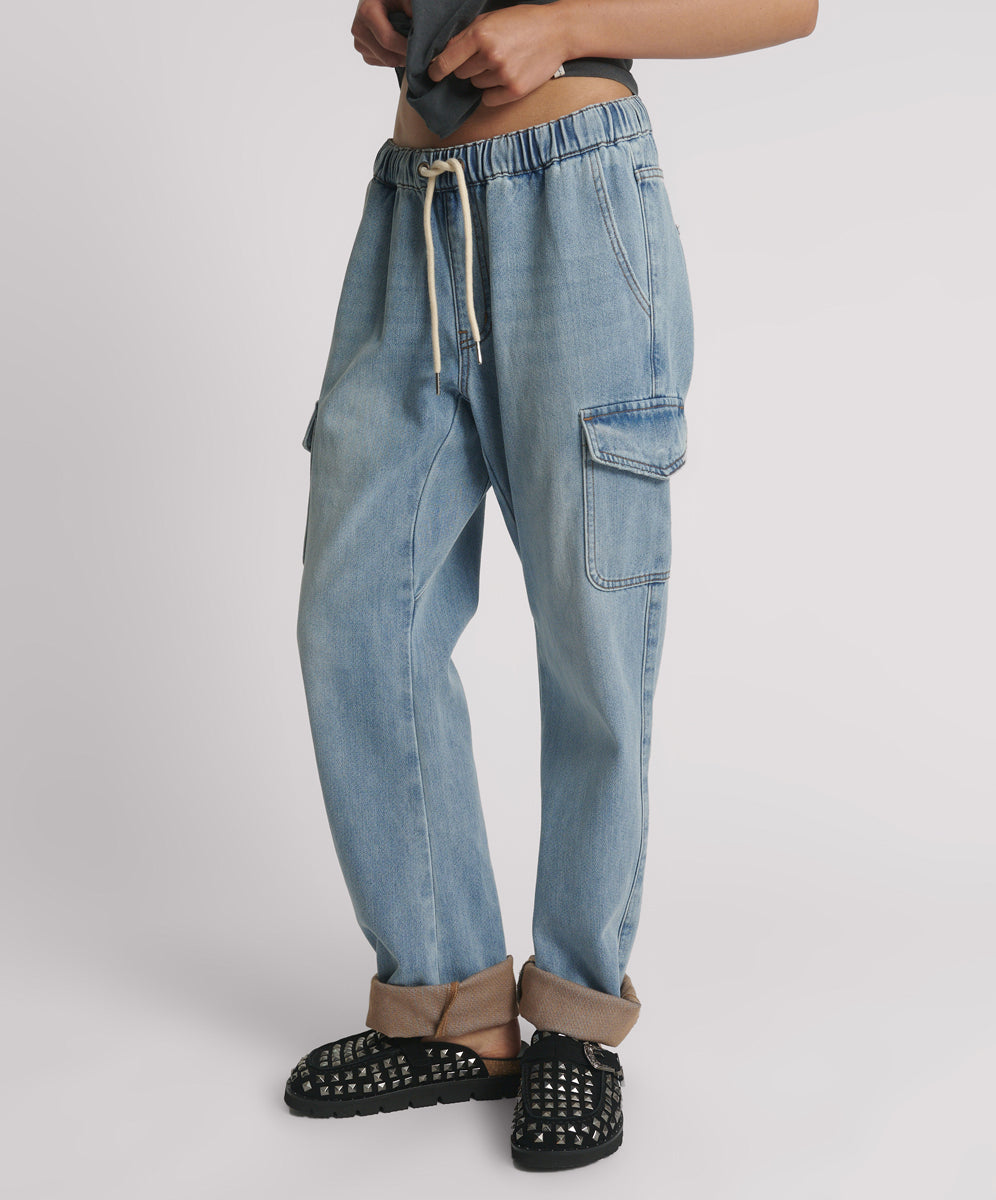 Cargo Shabbies Low Waist Drawstring Boyfriend Denim Jeans - Blue Tobacco |  One Teaspoon