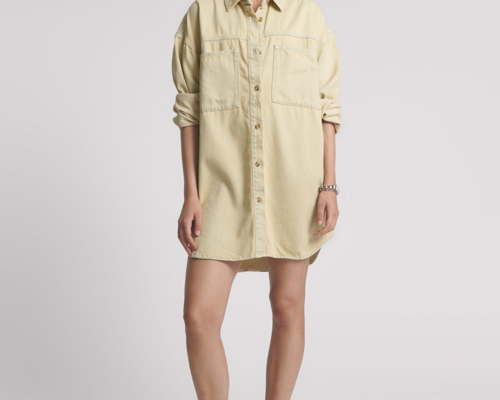 Daria Mini Denim Shirt Dress - Sunkissed Cream