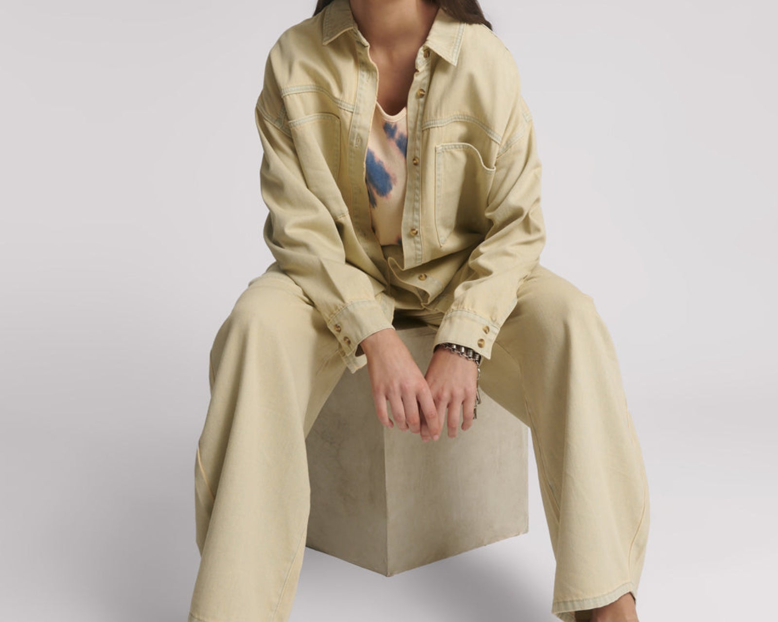 Daria Mini Denim Shirt Dress - Sunkissed Cream