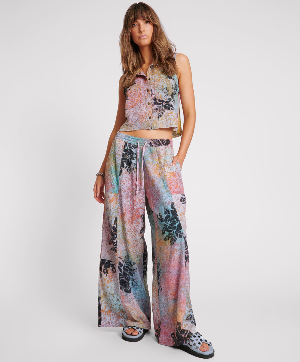 Last Stock ROSE TATTOO HAND PAINTED FLORAL PALAZZO PANTS