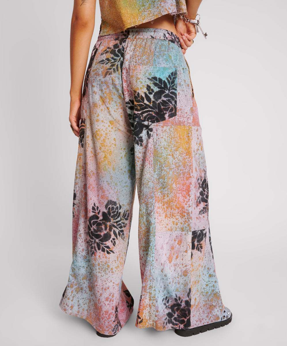 Last Stock ROSE TATTOO HAND PAINTED FLORAL PALAZZO PANTS