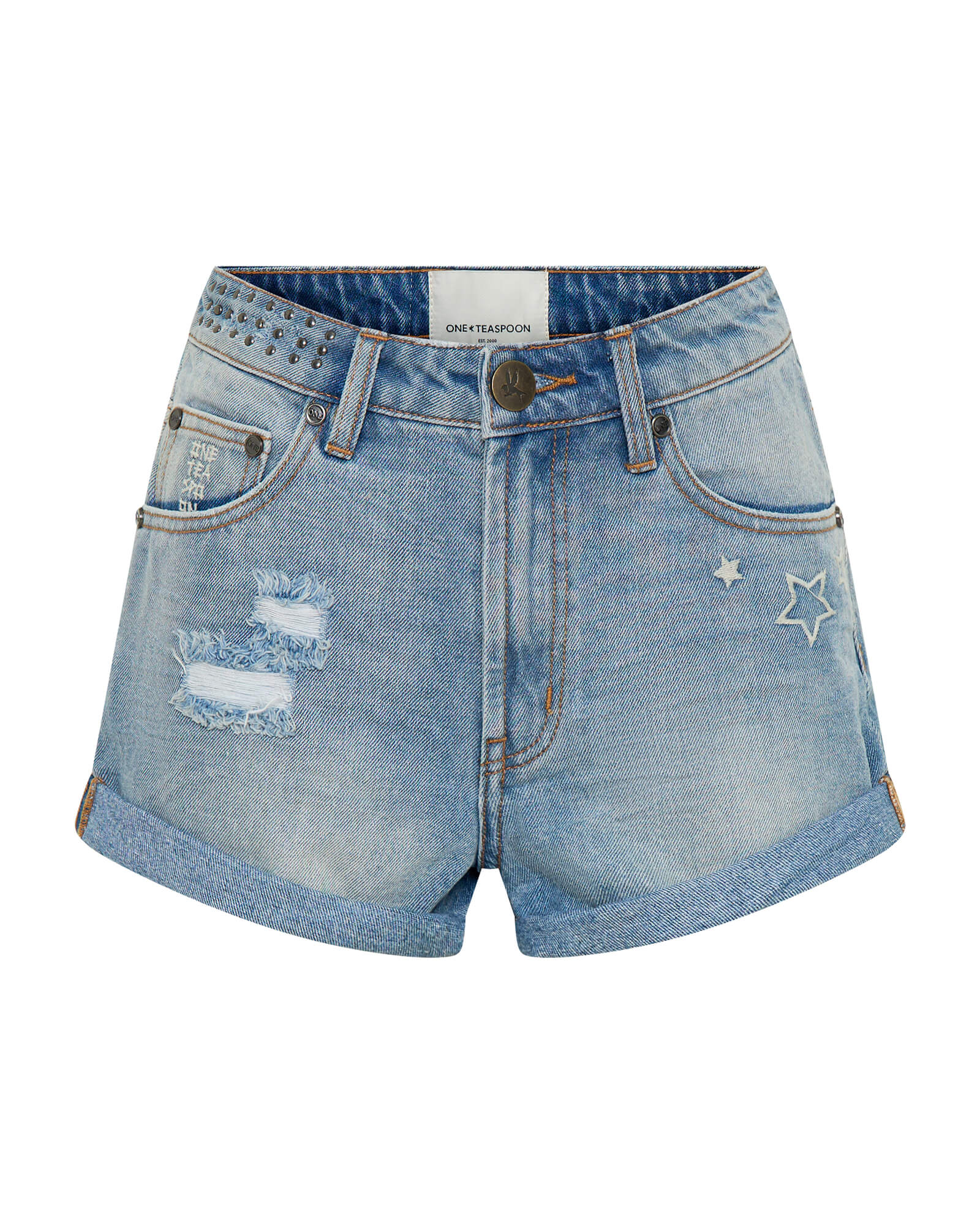 Bandits High Waist Studded Denim Shorts - Blue Malt | One