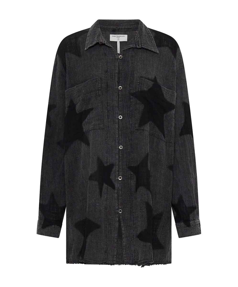 Products Black Star Muslin Longline Shirt - Charcoal