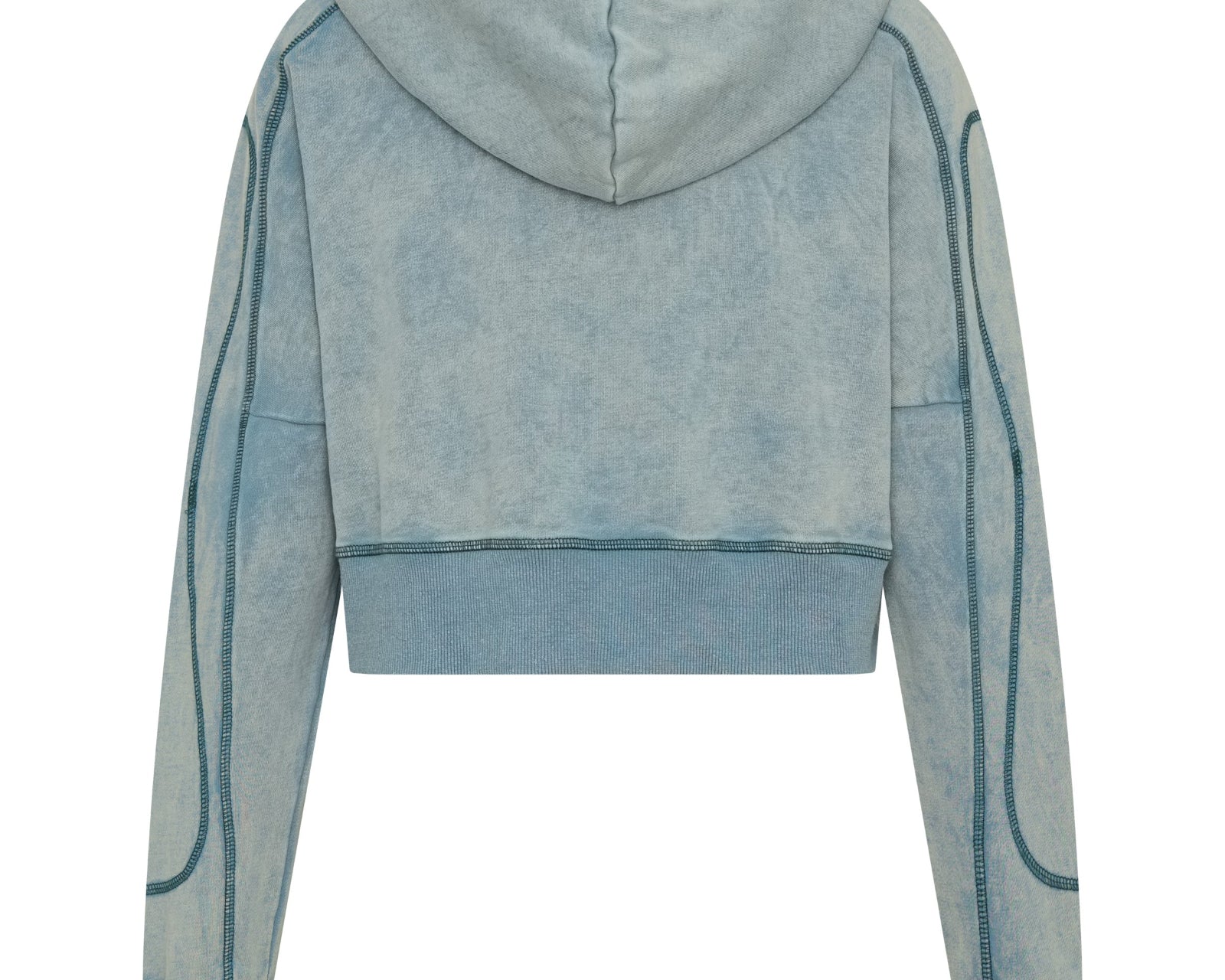 Cropped Fleece Zip Hoody - Washed Blue